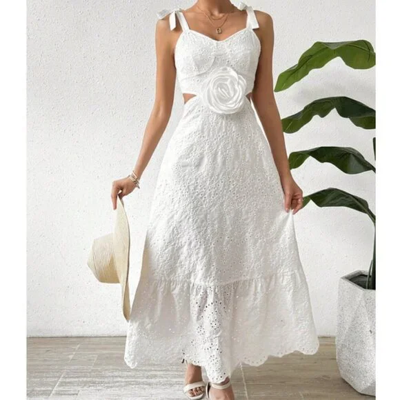 White Women's Halterneck Backless Dress Vacay Beachy SUmmer - Picture 1 of 5